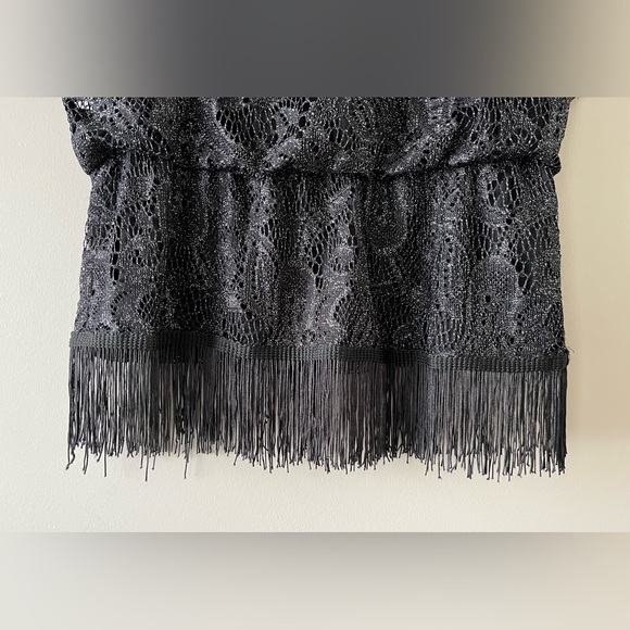 Laura Black Lace Coquette Fringe Blouse Size M All Over Shimmer Whimsygoth - Picture 3 of 10
